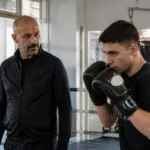 Christophe Tiozzo transmet son expérience à un jeune pratiquant dans une salle de boxe associative française.