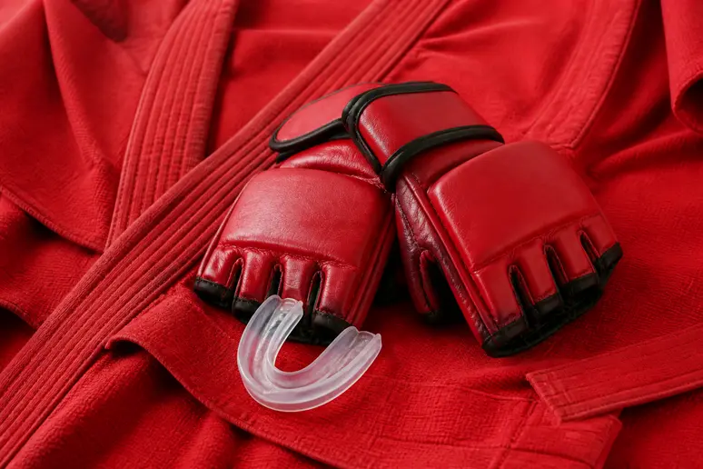Gants spécifiques pour le Sambo combat et un protège-dents.
