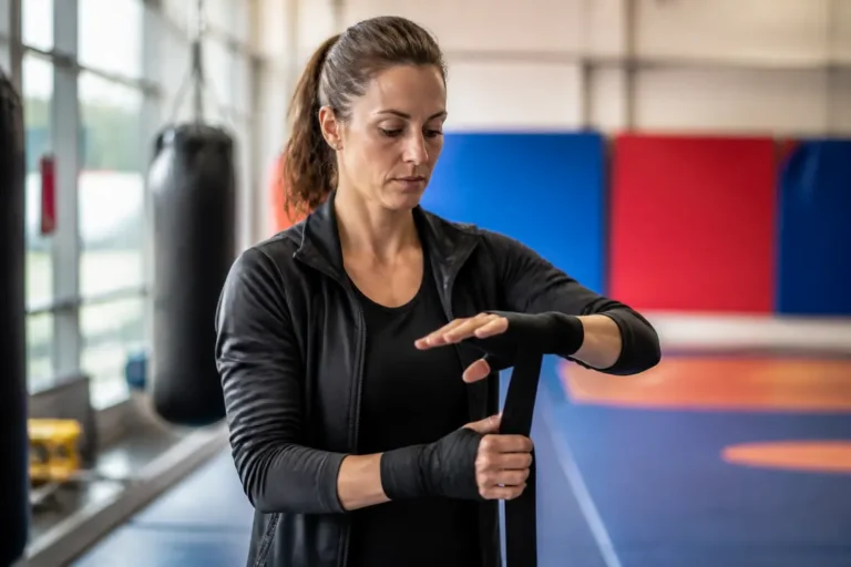 sarah ourahmoune lors d'une séance de préparation physique dans une salle de sport française