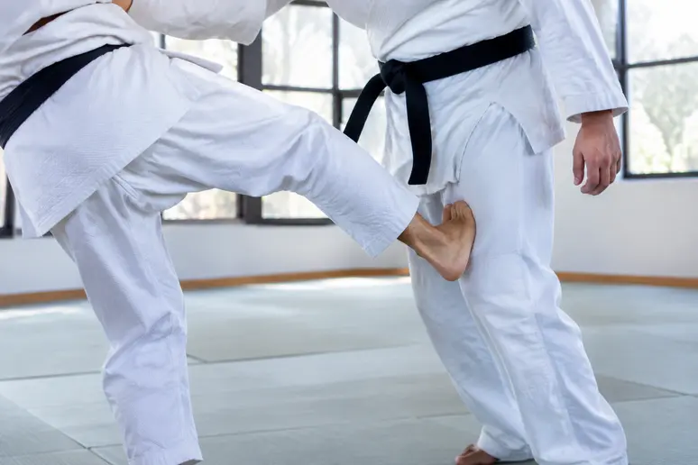 Placement correct du pied de blocage sur le genou pour réussir le hiza guruma